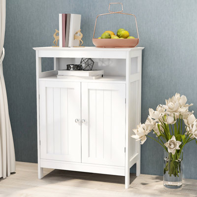 White Bathroom Floor Storage Cabinet With Double Shutter Doors, , Coated, Vast Storage, Easy Assembly Robust Plentiful To Assemble