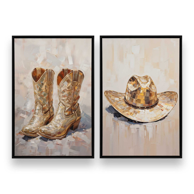 «Cowboy Essentials in Tan», ensemble de 2, H 48 po x l 66 po, Cadre flottant noir satiné