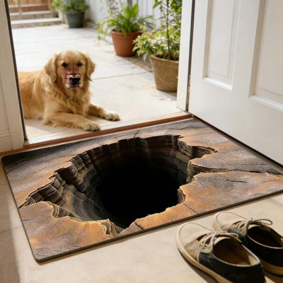 3D Optical Illusion Rug, Test & Play With Dog Or Cat, Rug That Looks Like A Hole In The Ground, 3D Realistic Hole Rugs For Door Entrance, Bath, And Stair Zones。20x32 inch
