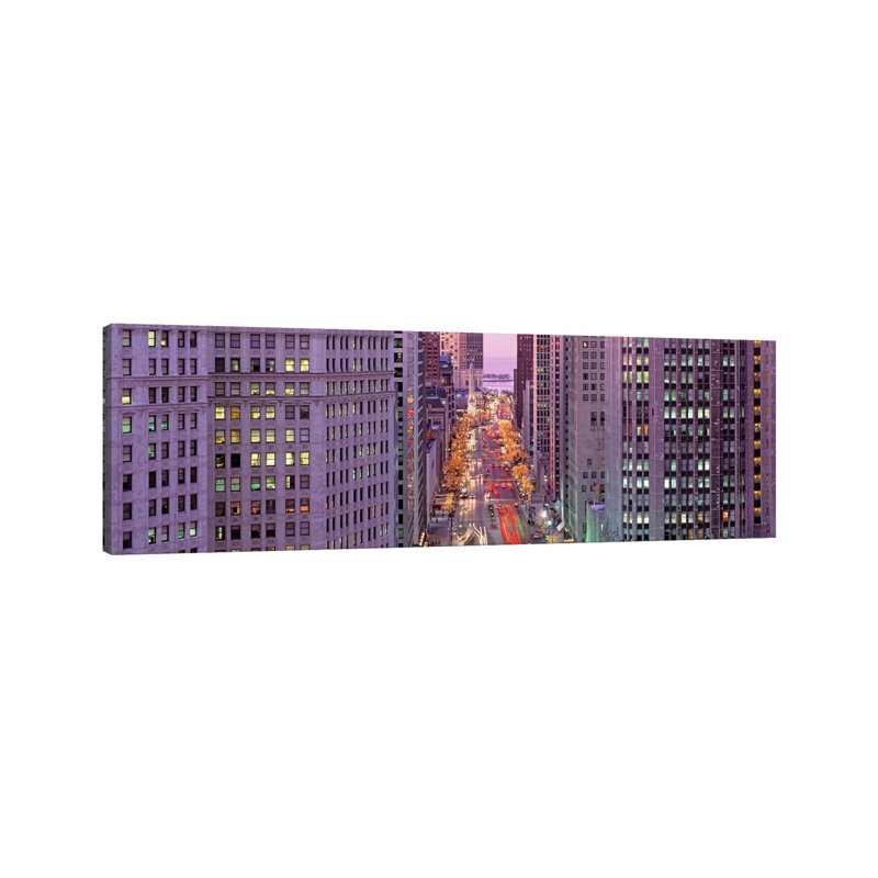 Aerial View Of An Urban Street, Michigan Avenue, Chicago, Illinois, USA - Wrapped Canvas Panoramic Print
