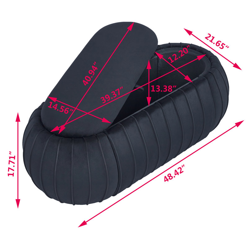 Banc de rangement rembourré en velours Laxmy, Noir