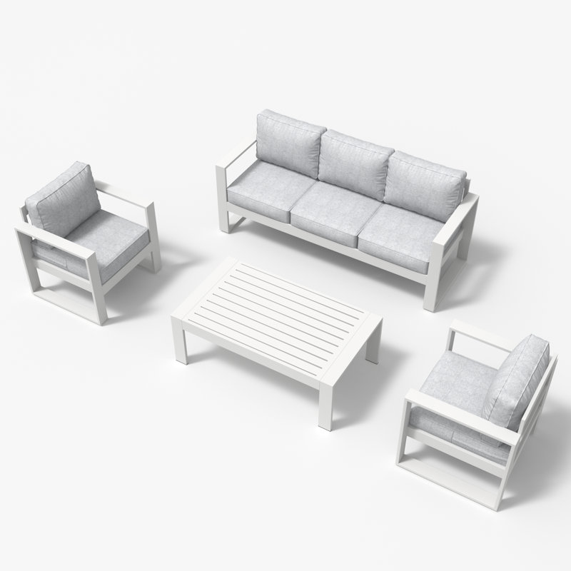 Ensemble de conversation avec canapé et coussins 4 pièces Standalone Product, Structure blanche / coussin gris clair