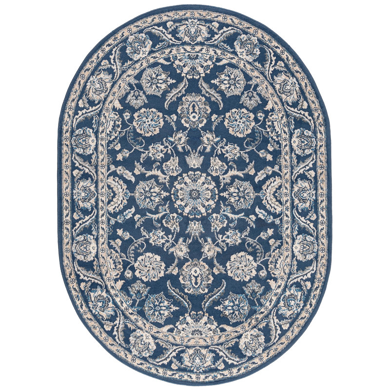 Tapis oriental bleu foncé Madison, Ovale 5 pi 3 po x 7 pi 3 po