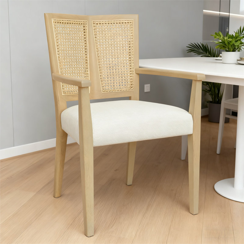 Chaise de salle à manger d'appoint avec accoudoirs, Beige, Bois de frêne naturel