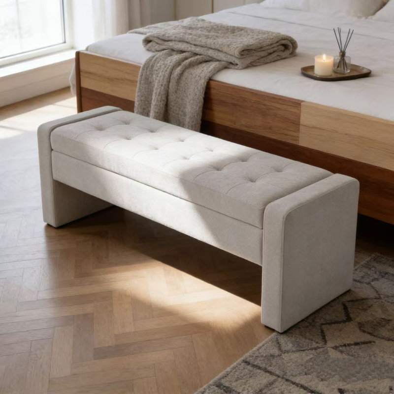 Banc de rangement rembourré moderne de 50 po avec siège capitonné et charnière à fermeture en douceur