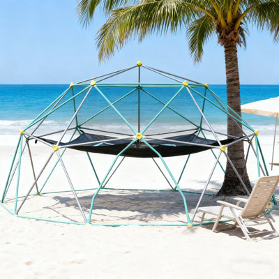 12ft Geometric Dome Climber Play Centre - Kids Outdoor Climbing Tower With Hammock (rust/uv-resistant Steel, 1000 Lbs Capacity)