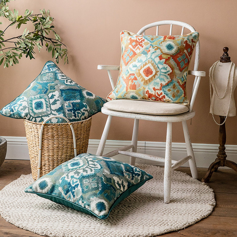 Housse de coussin Ikat, 18 po x 18 po, Bleu sarcelle