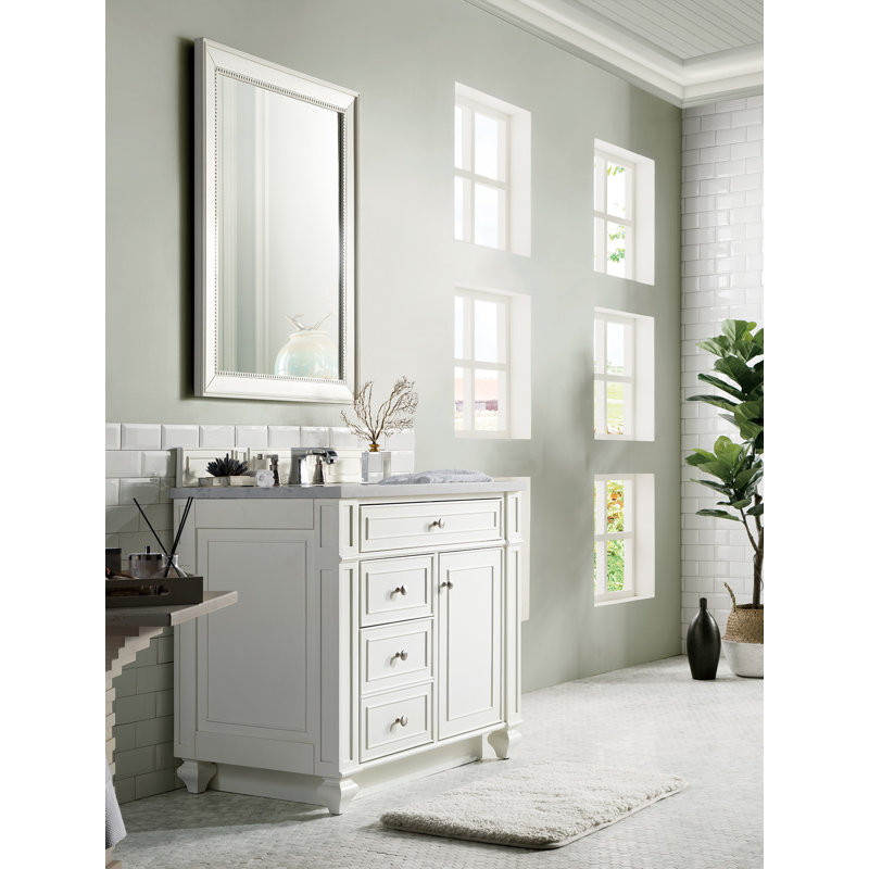 Bristol 36'' W Single Vanity, Carrara White, 8" Widespread, Whitewashed Walnut