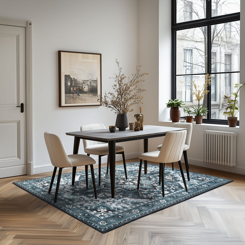 5'X7' Washable Area Rug with Non-Slip Rubber Backing Blue, Rectangle 5' x 7', Navy Blue