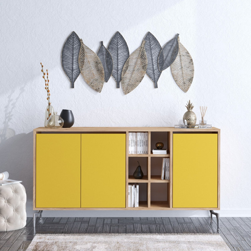 Console Dracen, Brun / jaune, H 37 po x l 55,1 po x P 15,7 po