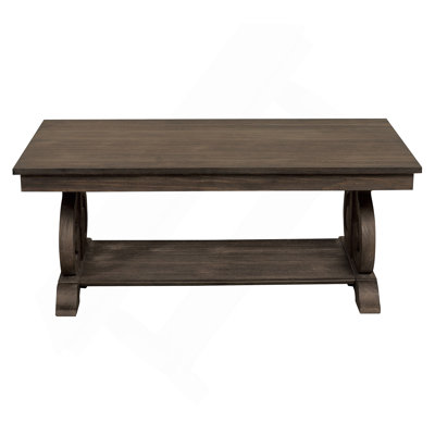 Classic Traditional Cocktail Table With Bottom Shelf Dark Oak Finish Scrolled Base Support 1Pc Wooden Furniture Living Room Coffee Table