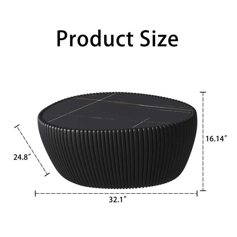 Table basse en cuir en forme d'œuf avec plateau en marbre, mobilier de salon moderne et durable avec base en laiton, Noir