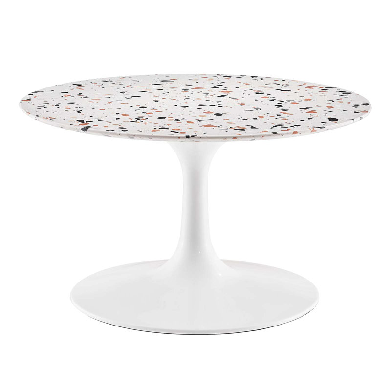 Table basse ronde Lippa Terrazzo par Modway, H 15,5 po x L 28 po x l 28 po, Blanc