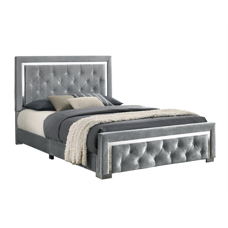 Ozora Upholstered Bed, Single (3'), Silver Grey