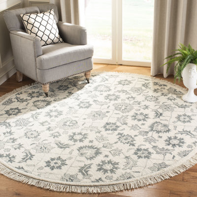 Adalyn Hand Tufted Wool/Cotton Floral Rug in Green/Grey