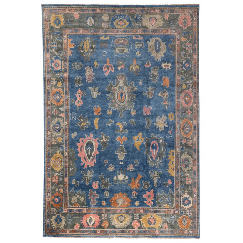 Tapis bleu moderne Oushak 9 pi 11 po x 14 pi 0 po