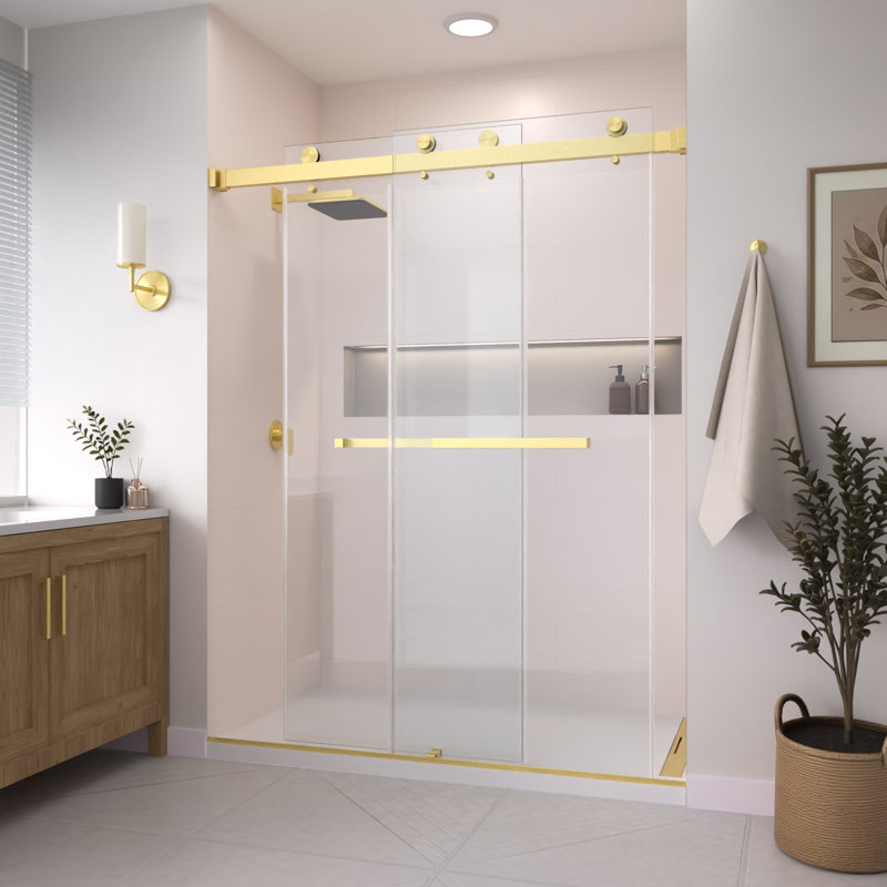 Porte de douche coulissante double sans cadre Catalyst en or brossé avec verre transparent 3/8 po de l 43 po x H 76 po Catalyst