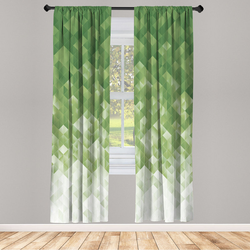 Microfiber Floral Semi-Sheer Rod Pocket Curtain Panels, 28" W x 63" L, Green/White