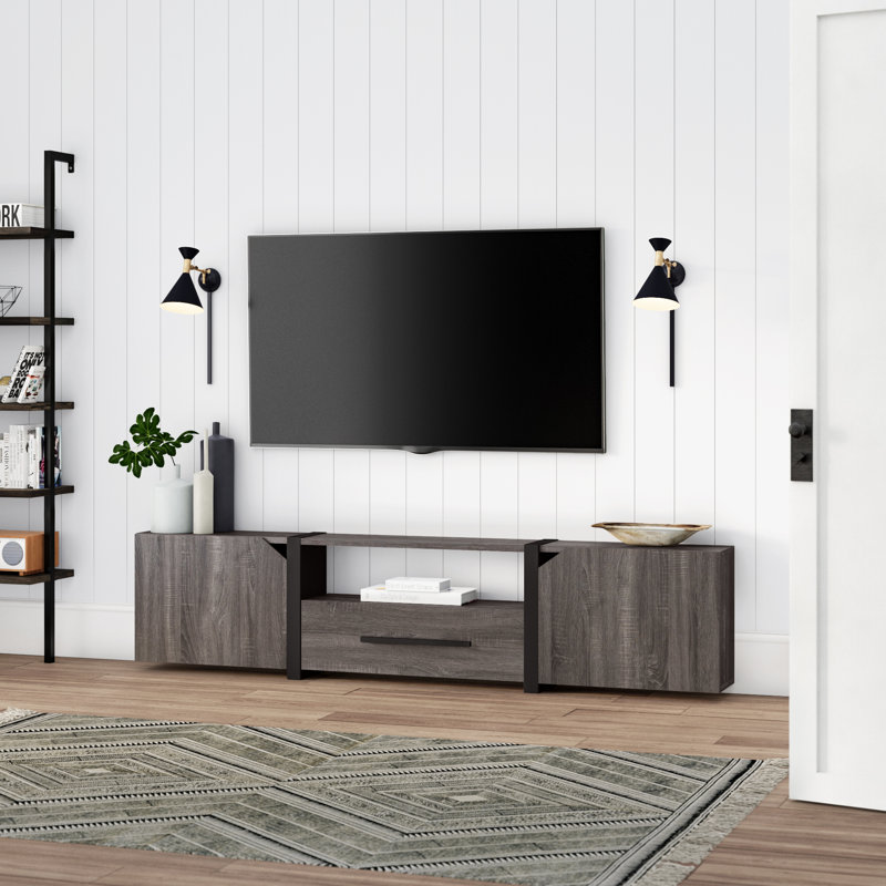 Unfinished TV Stand for TVs up to 88", Dark Grey/Black