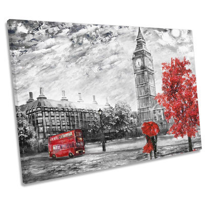London Bus Big Ben Floral - Wrapped Canvas Print