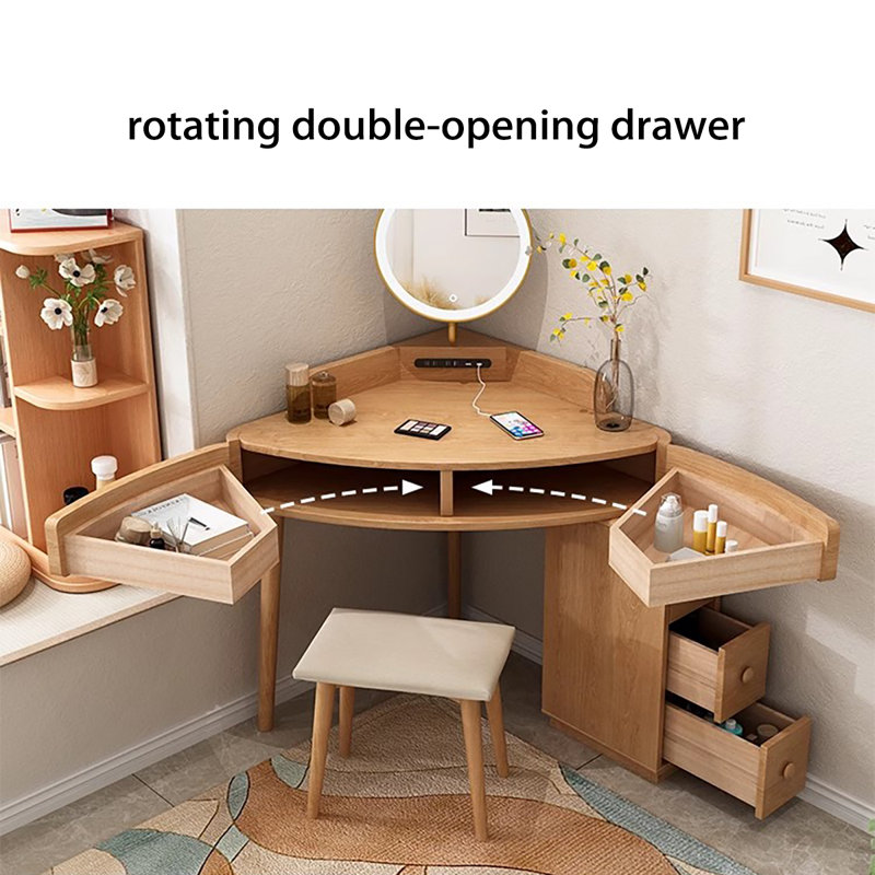 Modern Minimalist Natural Wood Small Triangle Vanity Table