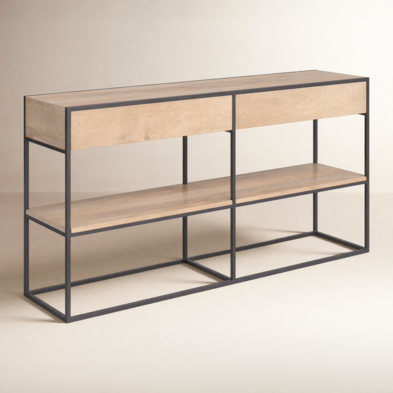 Ophelia 63'' Solid Wood Top Console Table, Beige, Black