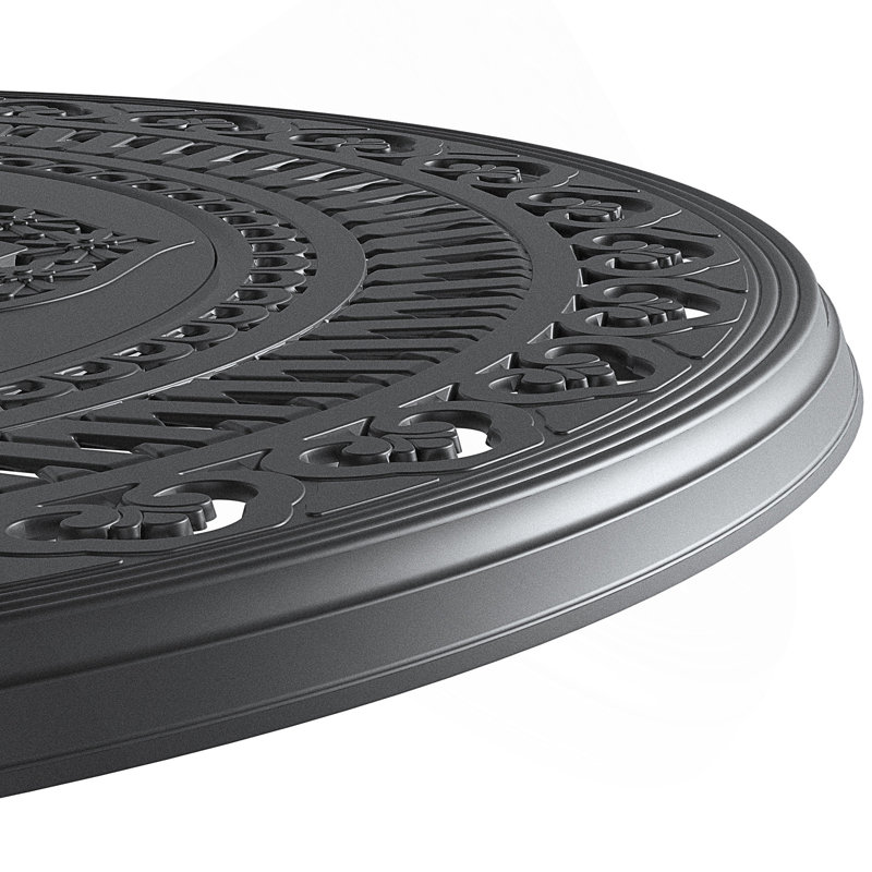 Table de salle à manger 39,37 pouces en fonte d'aluminium avec structure noire et trou pour parasol