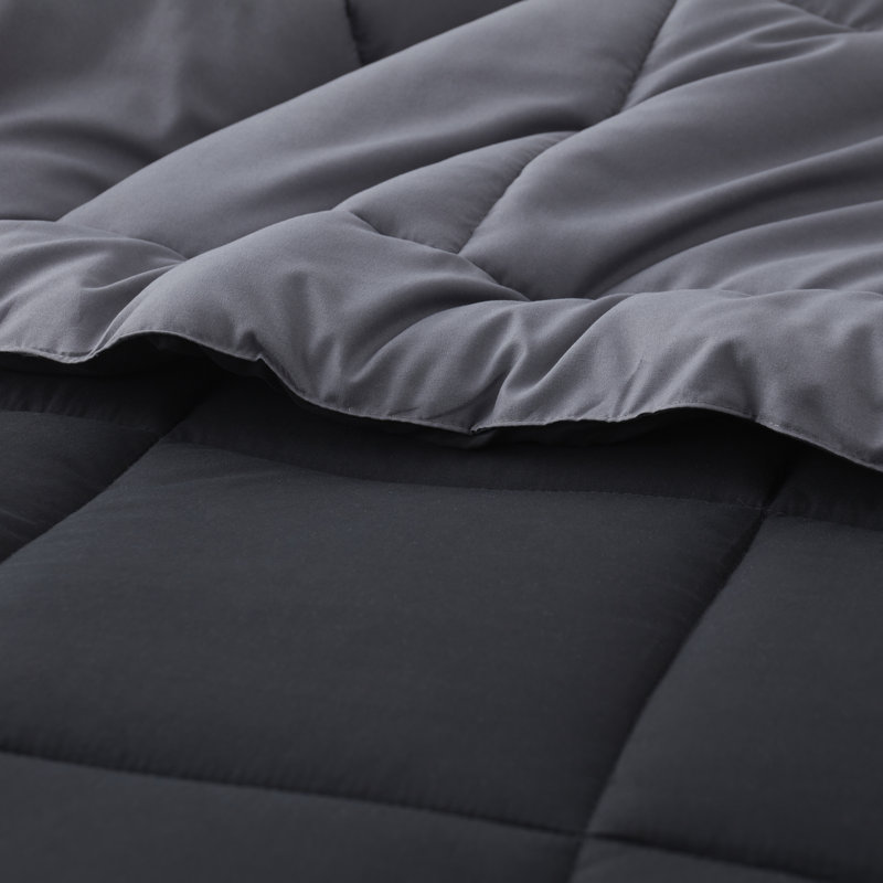 Nestl All Season Solid Lightweight Down Alternative Reversible Comforter, Black/Gray
