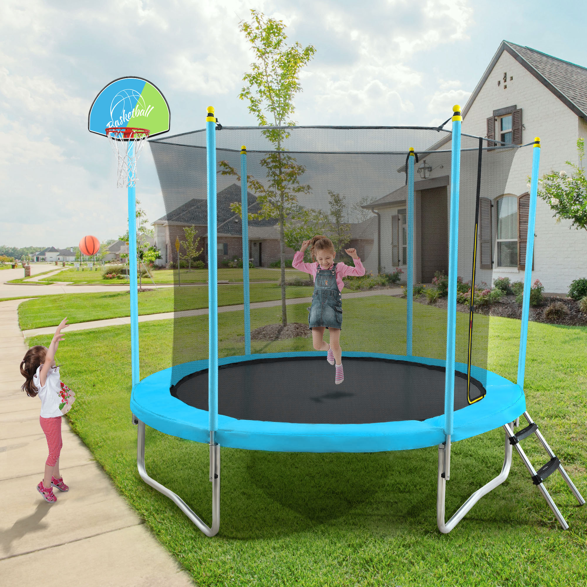 Harper&Bright Designs 8' Round Backyard Trampoline with Safety ...