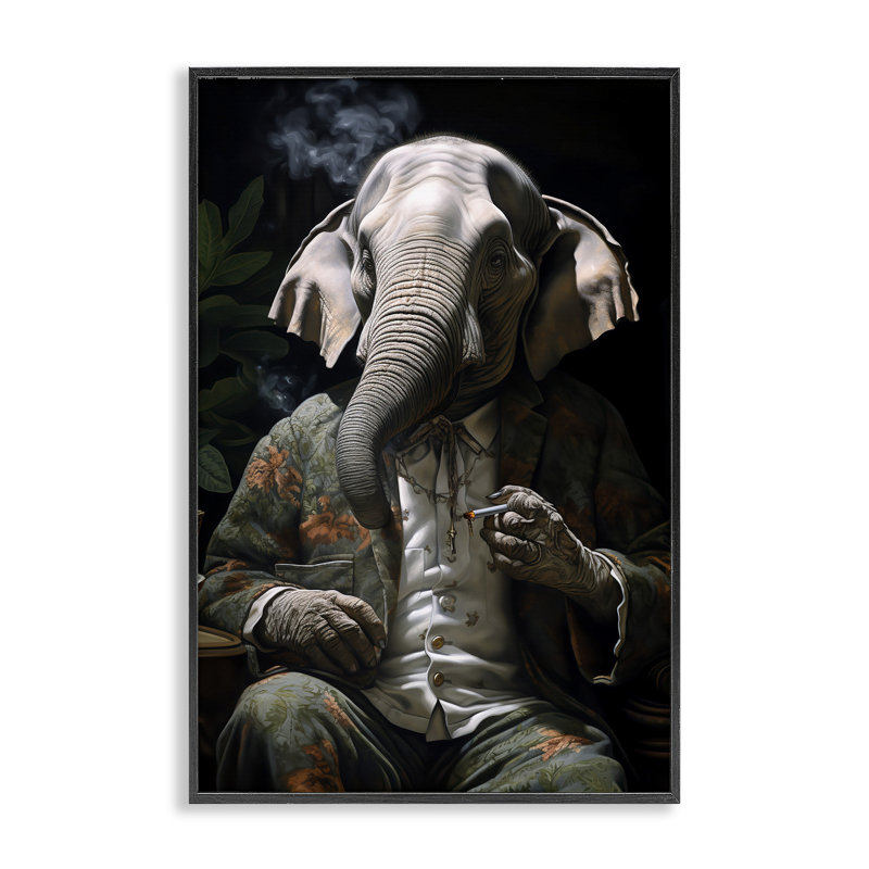 Art éléphant giclée de cigares par r3darch0n, H 18 po x l 12 po, Giclée encadrée noir minuit