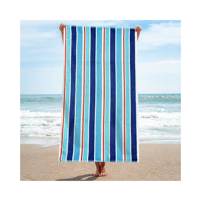 Serviette de plage surdimensionnée 100% coton Makenna, Bleu / rouge