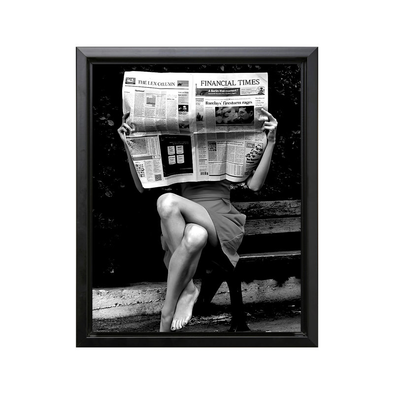 Femme sexy lisant un journal, Black Framed, Canvas, 18"H x 24"W