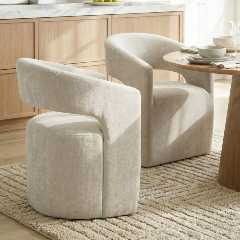 Roya Barrel-Back Dining Chair With Casters, Beige