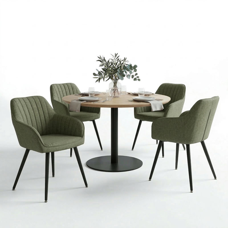 Modern Upholstered Dining Armchair with Channel Tufted Back, Green