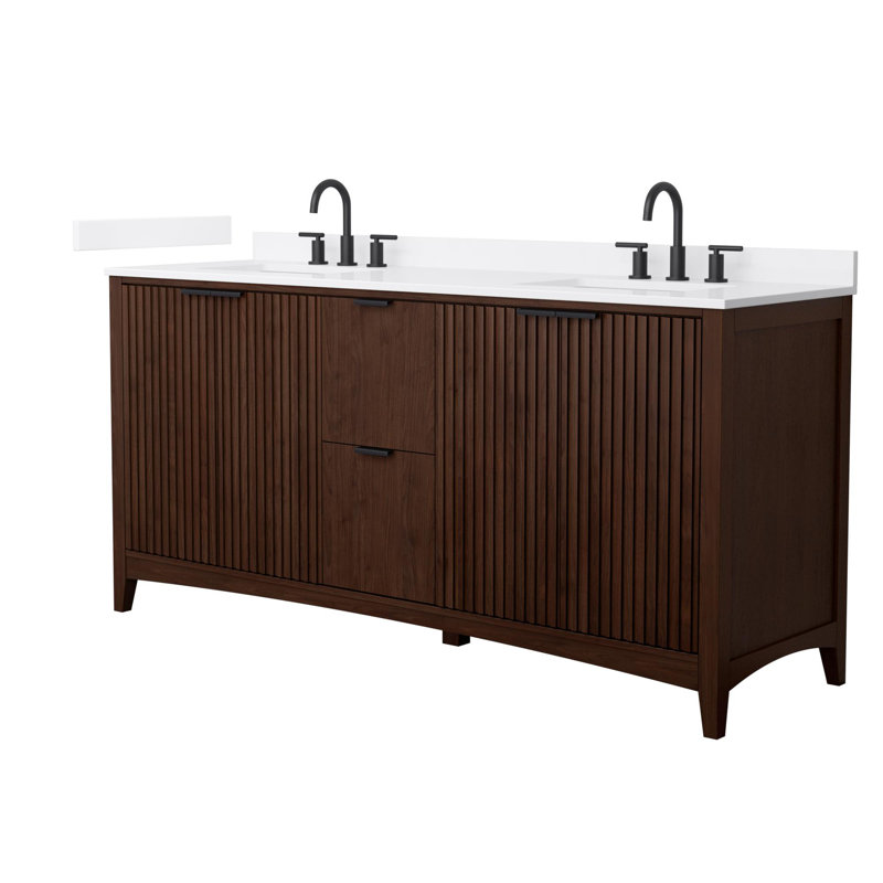 Palmilla 72" Freestanding Double Bathroom Vanity with Cultured Marble Top, Matte Black, Brown