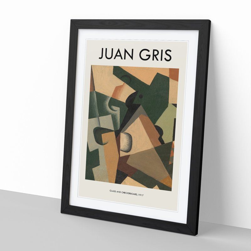 Glass and Checkerboard by Juan Gris - 1 Piece Single Picture Frame Wall Art, 36cm H x 27cm W x 2cm D, Black Framed