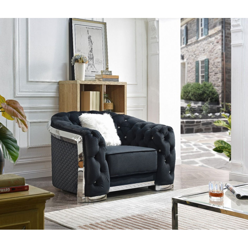 Lexi Velvet Chair And A Half, Black Velvet