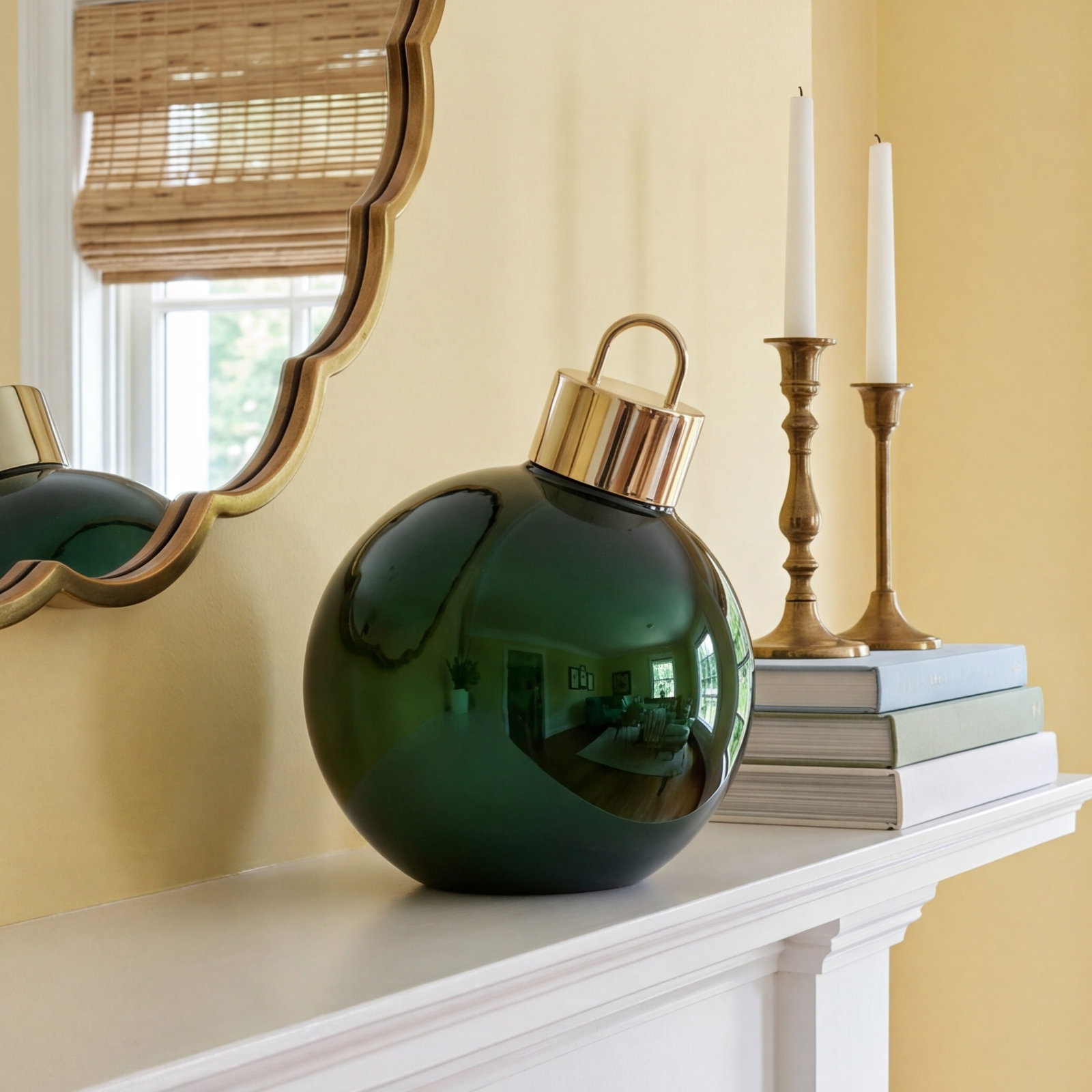 Lighted Glass Slanted Ball Christmas Ornament, 7.75" H x 7.75" W x 7.75" D, Green