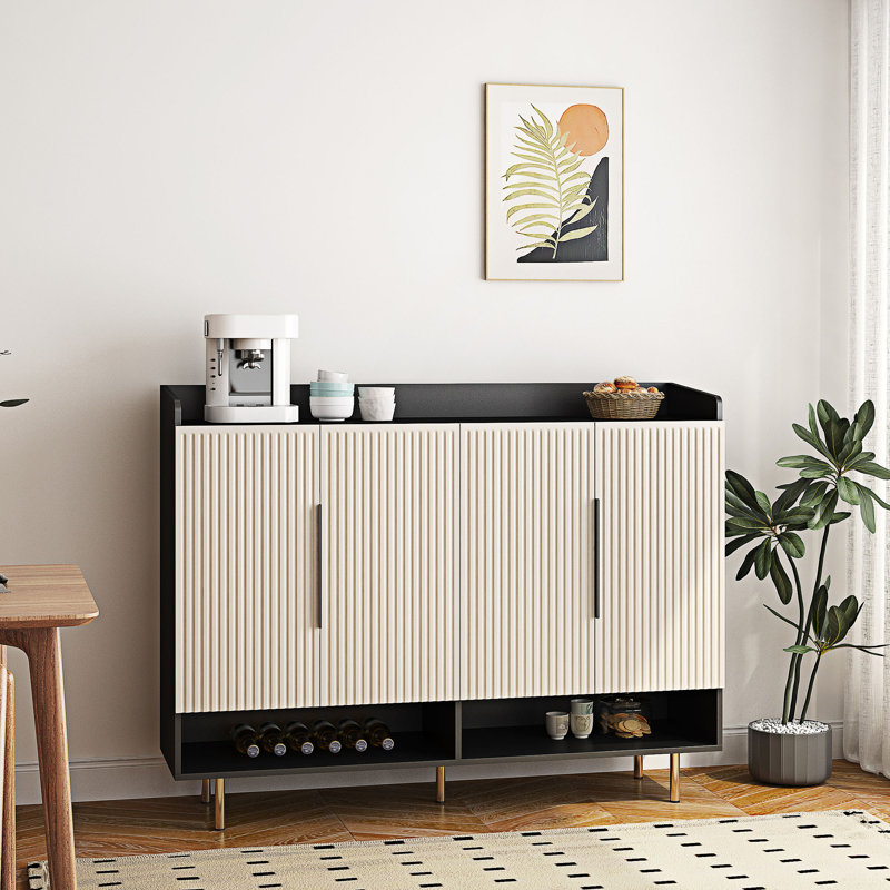 Off-White and Black 4-Door Modern Shoe Cabinet with Adjustable Shelves
