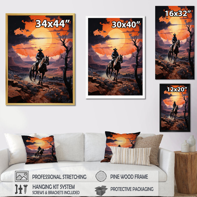 " Western Cowboy Rugged ", Black Single Picture Framed, 32" H x 24" W x 1" D