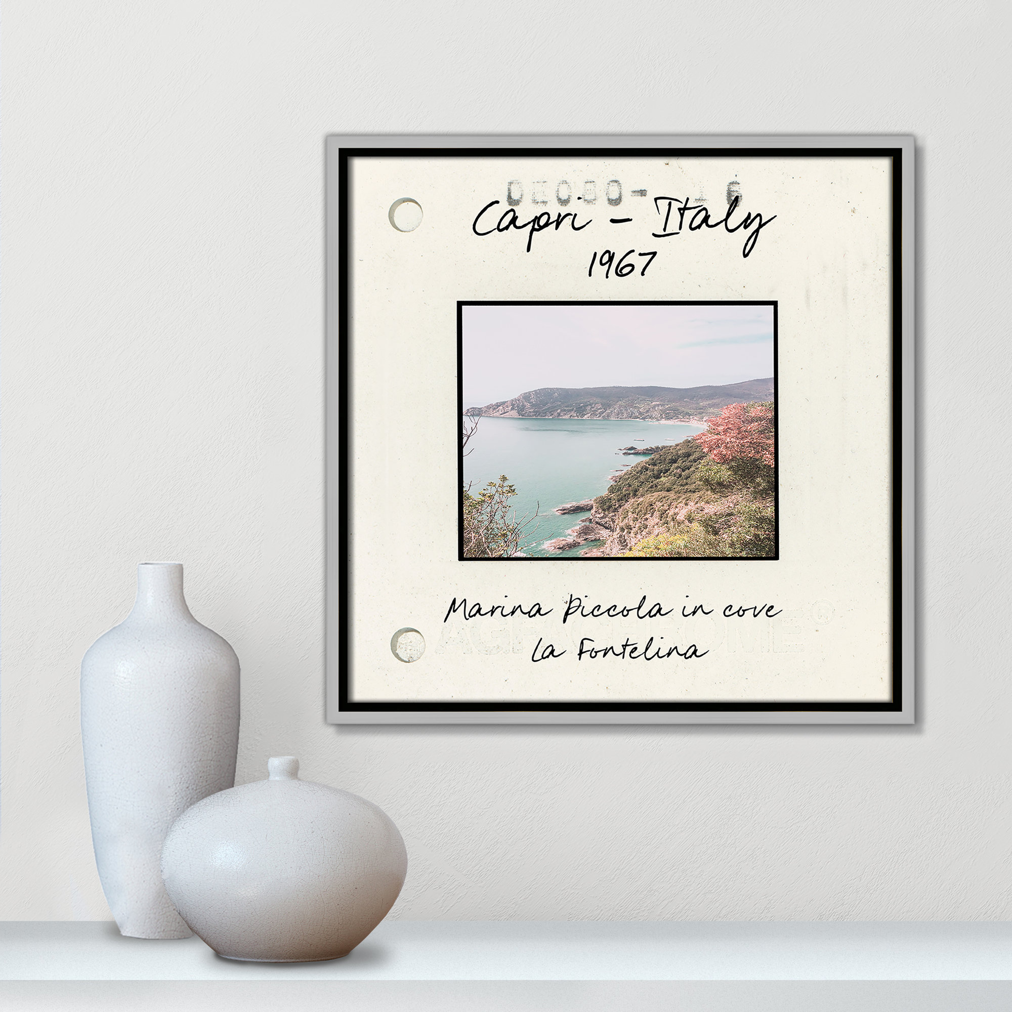 Capri Italy - Marina Picolla in La Fontalina Print by Susan Jill, Silver Floater Framed Canvas, 17.5" H x 17.5" W x 2" D