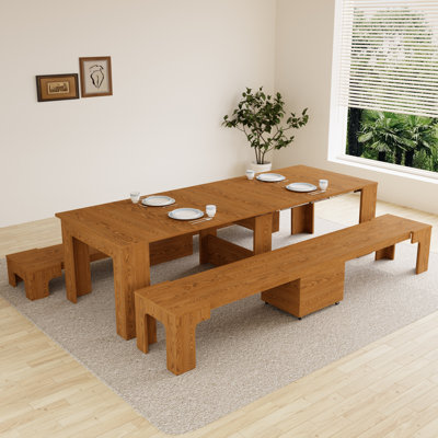 Haakon Kitchen Dining Table Set, 18"-118" Extendable Console Table with Bench(Table, 2 Benches)