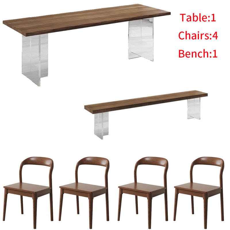 Ensemble de table à manger moderne en bois massif et acrylique, H 29,5 po x L 70,8 po x l 31,4 po