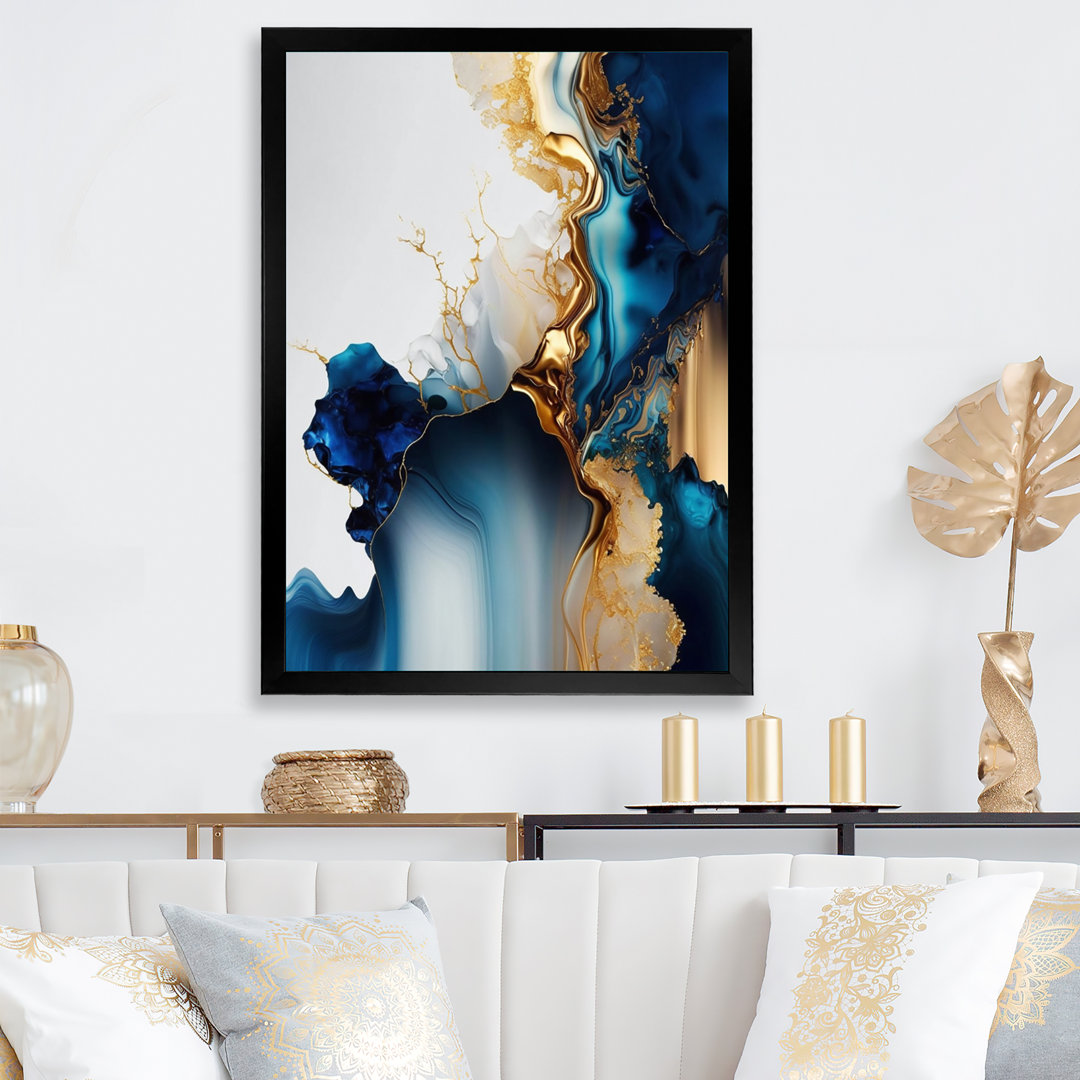 Abstract Geode Gold And Blue Marble I - Abstract Marble Wall Art Everly Quinn 
