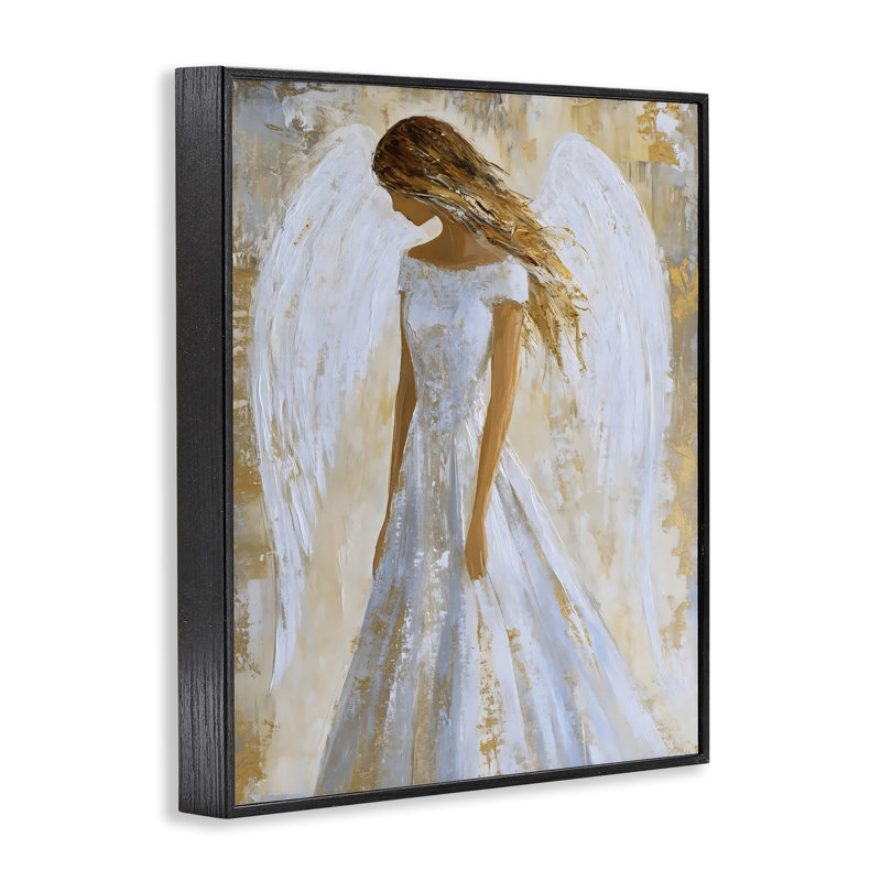 Saint Ange en giclée blanche, design par Franklyn Gregory, H 20 po x l 16 po, Giclée encadrée noir minuit
