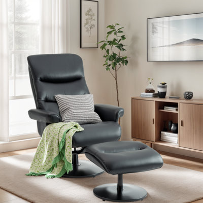 Fauteuil inclinable pivotant avec repose-pieds, fauteuil inclinable en cuir PU, dossier réglable, pivotant à 360 °, noir - parfait pour le salon, la chambre à coucher et le bureau personnel