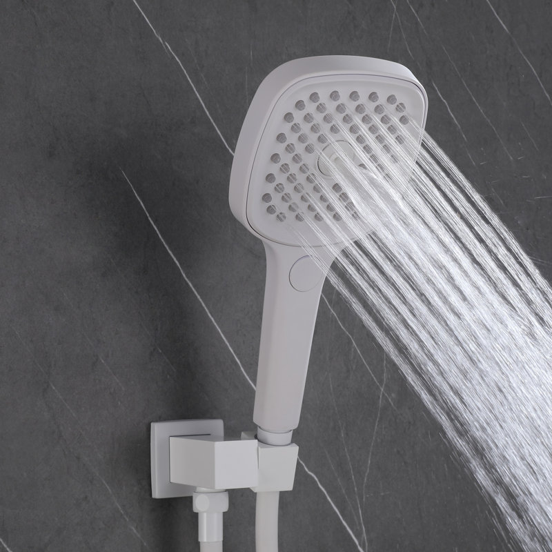Douche thermostatique à affichage numérique Lamh avec 2 pommes de douche réglables, Blanc