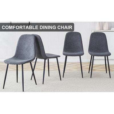 Un ensemble de 4 chaises de salle à manger modernes, en tissu de lin, avec un dossier entièrement assemblé, des pieds en métal robustes et des pieds antidérapants faciles à assembler, convenant aux cuisines