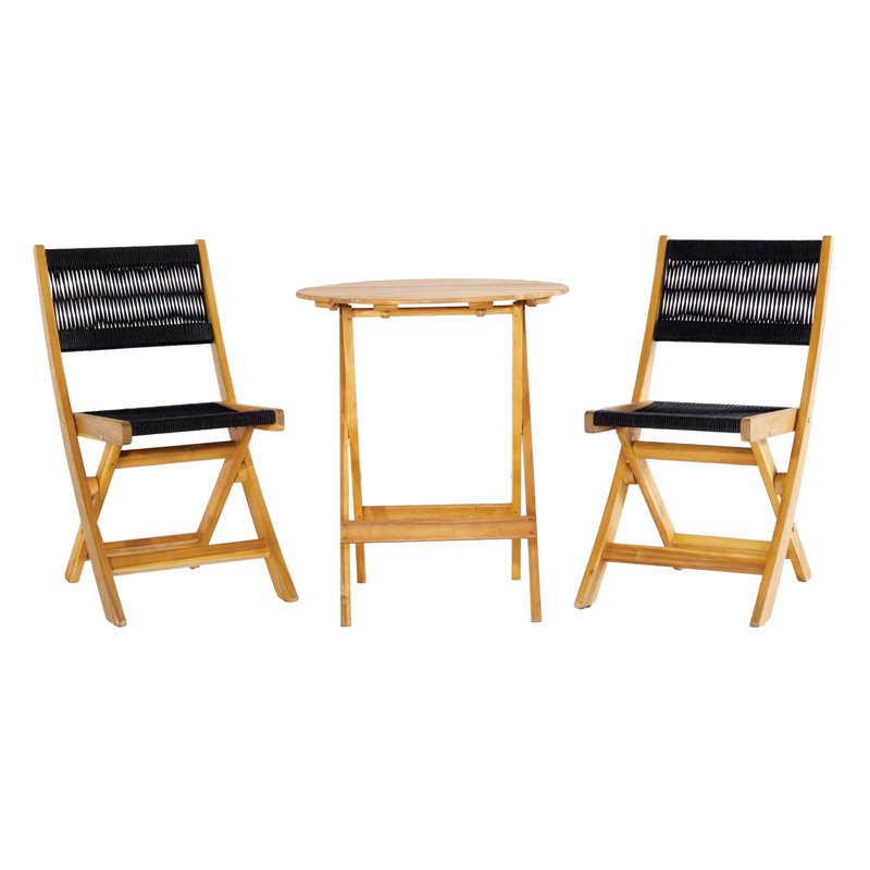 Allar 2 - Person Solid Wood Patio Dining Set Round Table