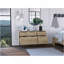 Commode double, quatre tiroirs, plateau supérieur, pieds en épingle à cheveux, chêne clair